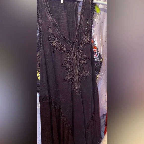 Free People Black and Gold Mini Summer Daze Dress - Picture 2 of 9